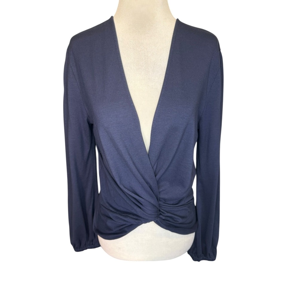 AG Adriano Goldschmied Midnight Berlin Twist Front V-Neck Top Navy Blue Small